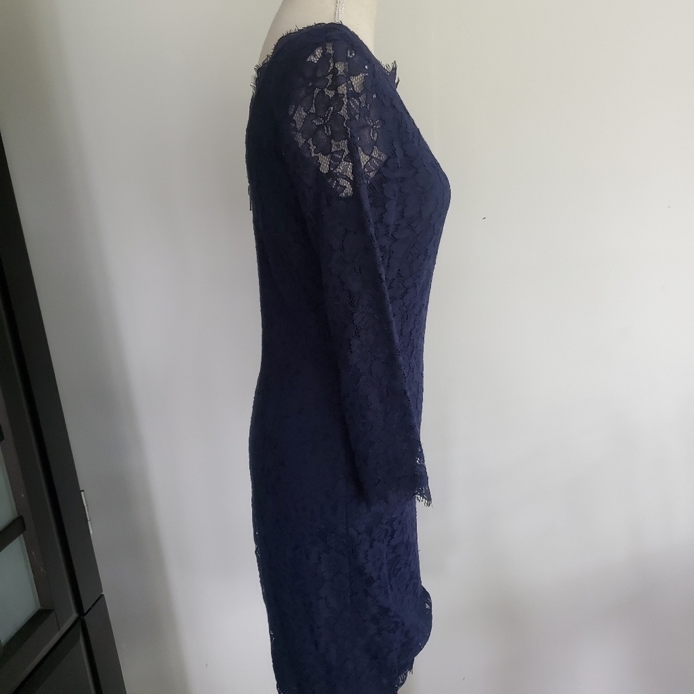 LAST CHANCE - Diane Von Furstenberg "Zarita" Navy Lace Zip Dress - Picture 9 of 12